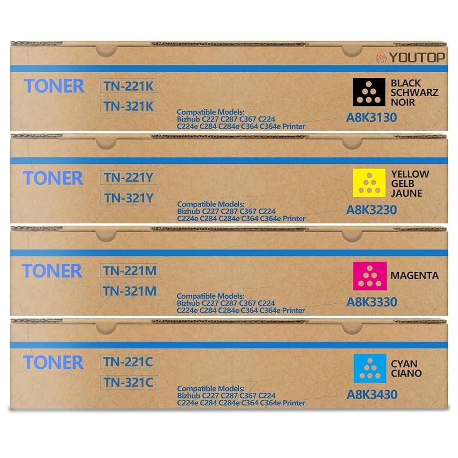 KONICA MINOLTA トナー　TN221 各色2本　bizhub Amazon.com: YOUTOP 4PK TN-221 TN221 Toner Cartridge